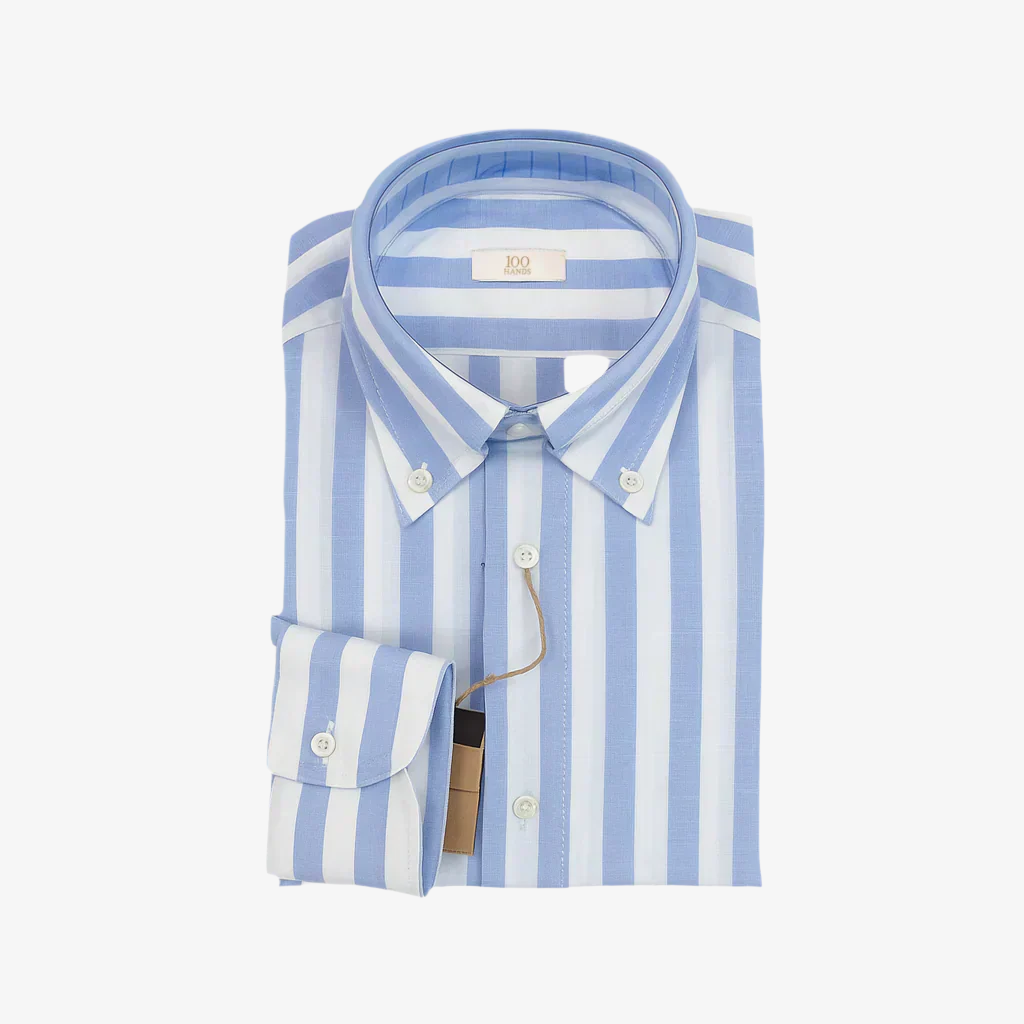 100 HANDS Light Blue Wide Stripe Cotton-Linen Shirt