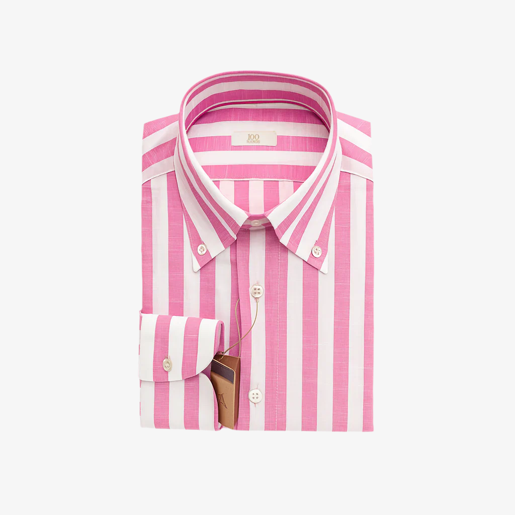 100 HANDS Pink Wide Stripe Cotton-Linen Shirt