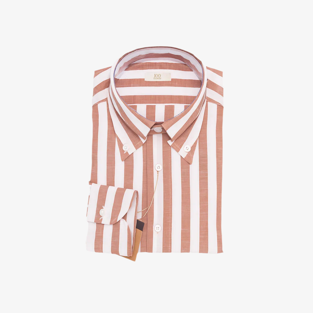 100 HANDS Terracotta Wide Stripe Cotton-Linen Shirt